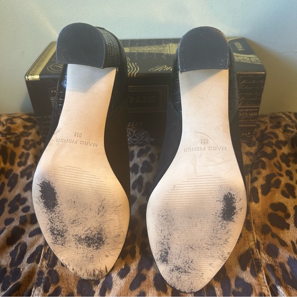 Marc Fisher Black Suede Leather Croc Reptile Open Toe Ankle Booties - Picture 14 of 14